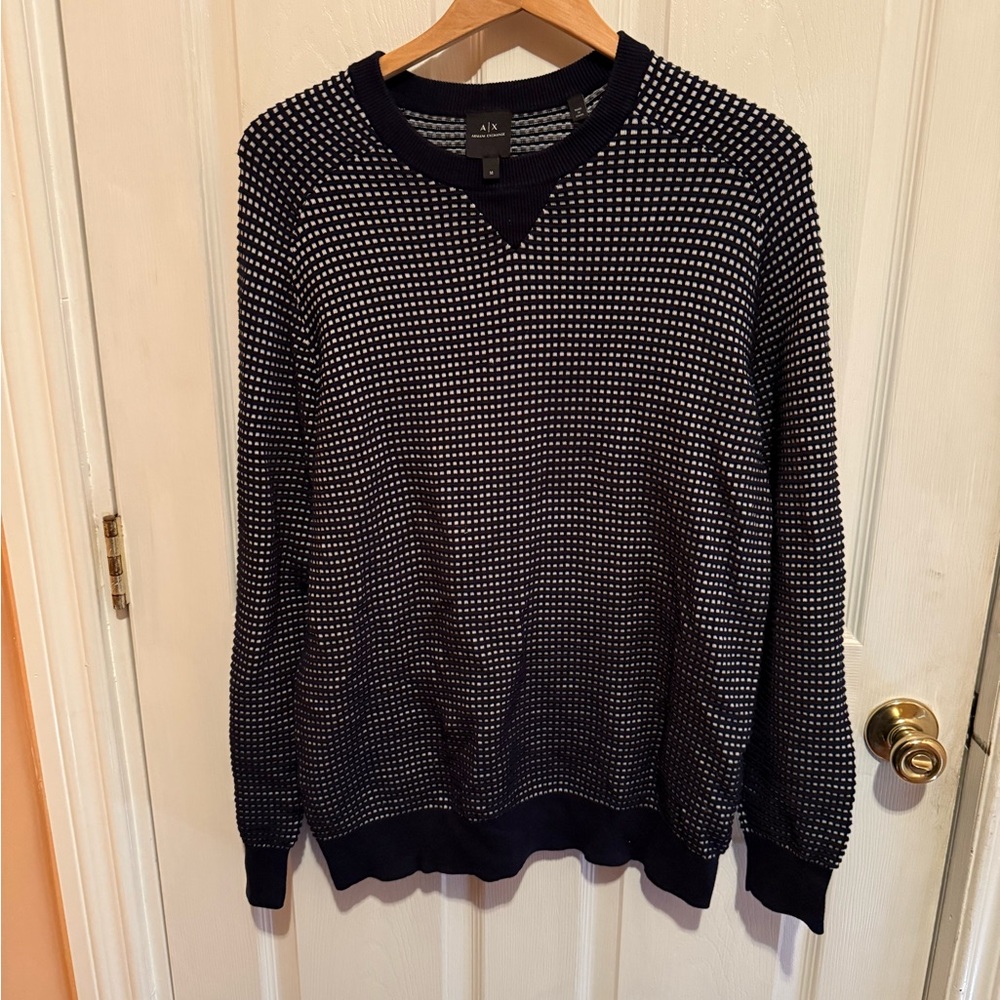 Armani Exchange Black and White Grid Crewneck